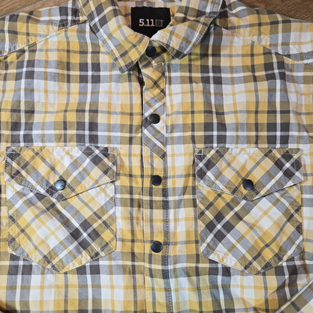 5.11 Tactical Long Sleeve Plaid Snap Shirt Men’s Small Yellow Workwear Outdoor - Picture 3 of 8